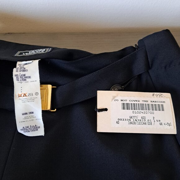 GIANNI VERSACE COUTURE NWT Black Wool Pants Attached Belt Italy Vintage Size 44 - Picture 6 of 15